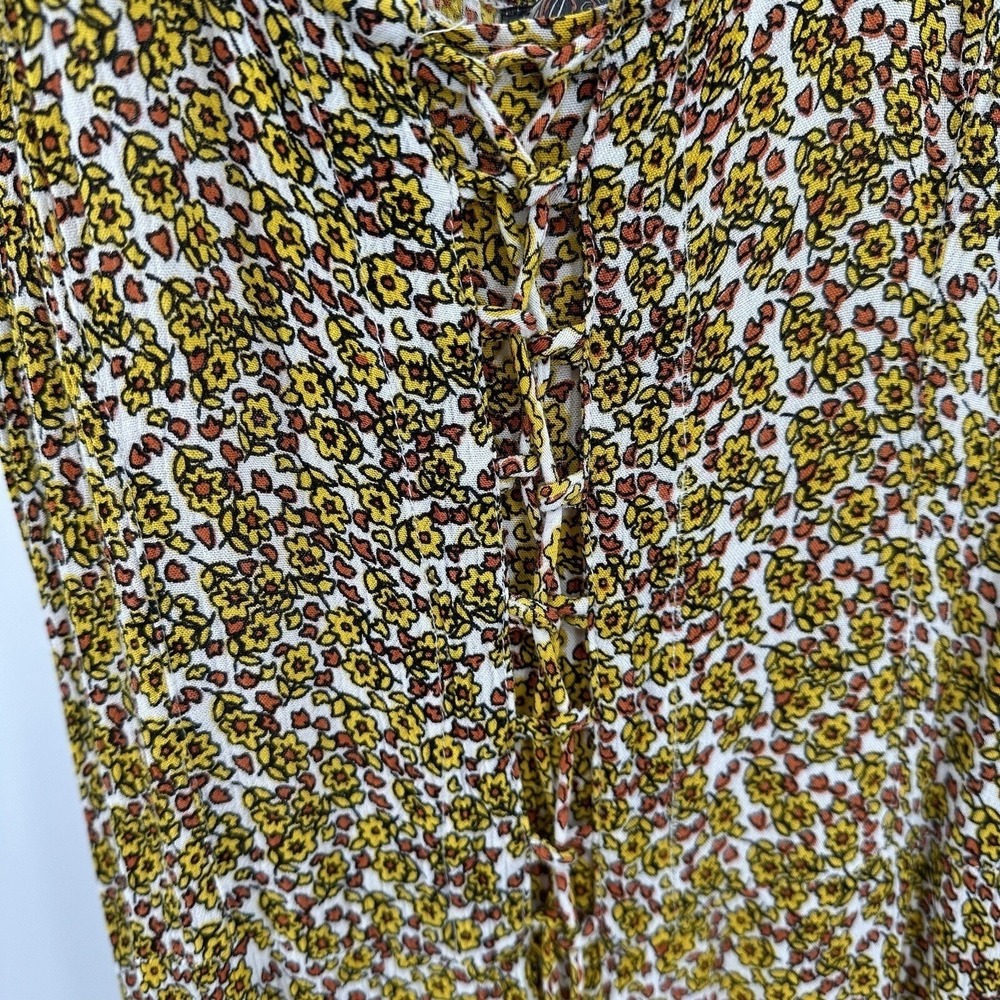 J. Glee Floral Paisley Lace Up Women M Smocked Back Maxi Dress Yellow Brown Y2K - Picture 5 of 8